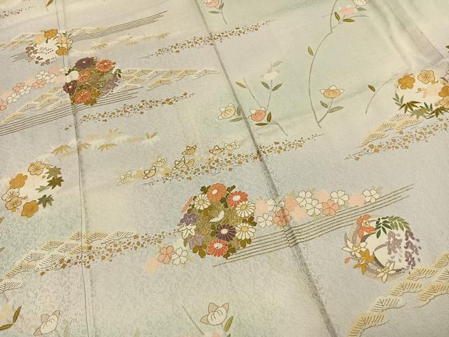 平和屋着物●訪問着 作家物 駒刺繍 草花文 暈し染め 金彩 正絹 逸品 AABJ4464fy