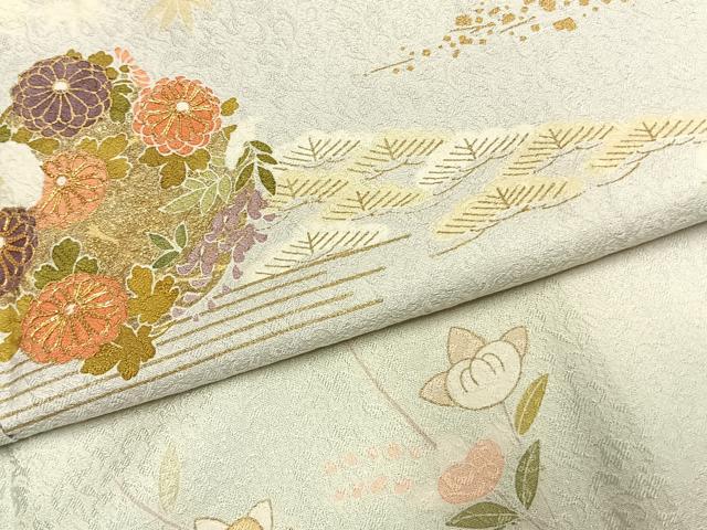 平和屋着物●訪問着 作家物 駒刺繍 草花文 暈し染め 金彩 正絹 逸品 AABJ4464fy