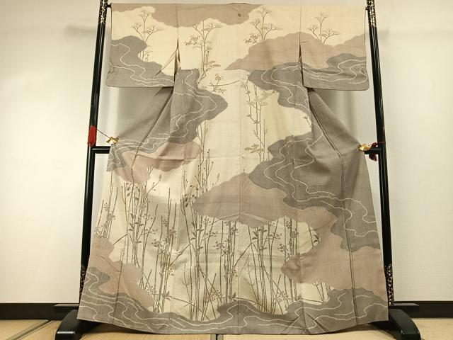 平和屋着物●訪問着 生紬地 枝花文 正絹 逸品 AABJ4468fy