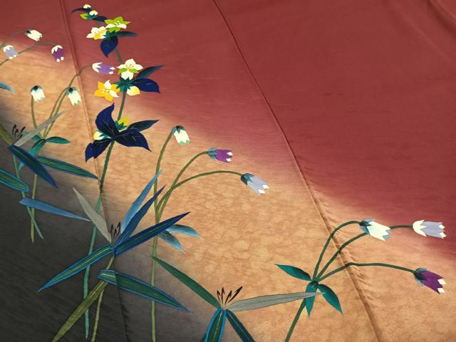 平和屋着物●訪問着 手描き 草花文 暈し染め 金彩 正絹 逸品 AABJ4474fy