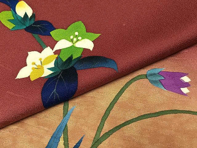 平和屋着物●訪問着 手描き 草花文 暈し染め 金彩 正絹 逸品 AABJ4474fy