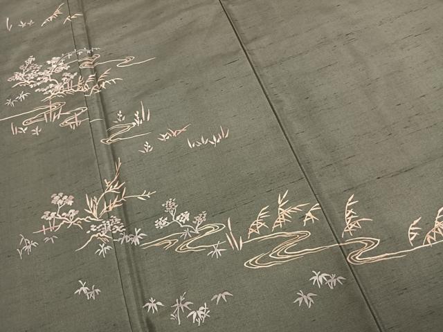 平和屋着物●訪問着 紬地 草花文 正絹 逸品 AABJ4475fy