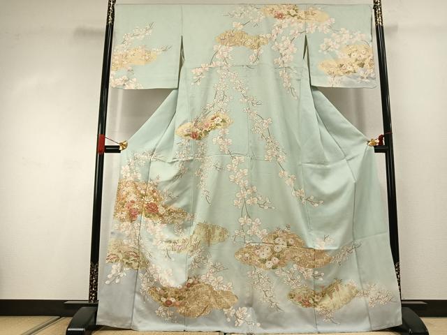 平和屋着物●訪問着 駒刺繍 草花文 金彩 正絹 逸品 AABJ4478fy