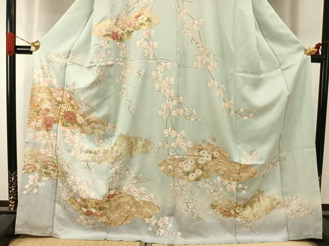 平和屋着物●訪問着 駒刺繍 草花文 金彩 正絹 逸品 AABJ4478fy