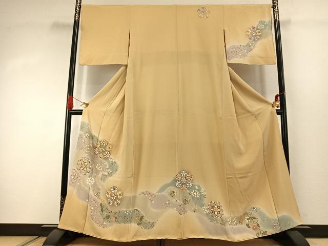 平和屋着物●訪問着 駒刺繍 吉祥花文 暈し染め 正絹 逸品 AABJ4479fy