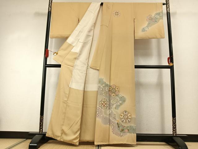 平和屋着物●訪問着 駒刺繍 吉祥花文 暈し染め 正絹 逸品 AABJ4479fy
