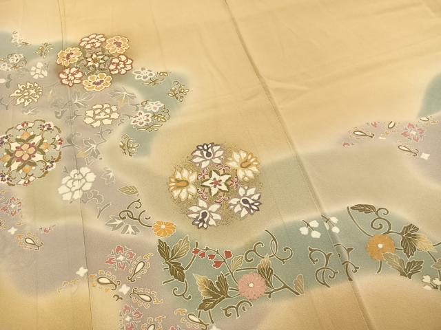 平和屋着物●訪問着 駒刺繍 吉祥花文 暈し染め 正絹 逸品 AABJ4479fy