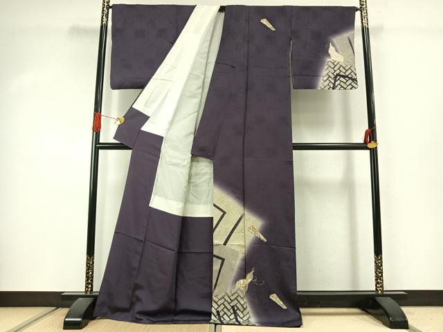 平和屋着物●訪問着 瓢箪 扇面文 暈し染め 金彩 ロング丈 正絹 逸品 AABJ4481fy