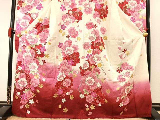 平和屋着物●世界的ファッションデザイナー 山本寛斎 kansaiブランド 振袖 舞花文 暈し染め 金彩 正絹 逸品 AABJ4483fy