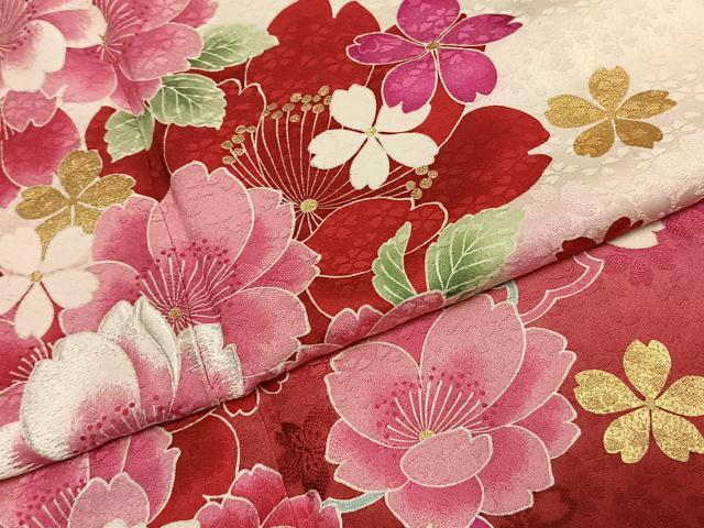 平和屋着物●世界的ファッションデザイナー 山本寛斎 kansaiブランド 振袖 舞花文 暈し染め 金彩 正絹 逸品 AABJ4483fy