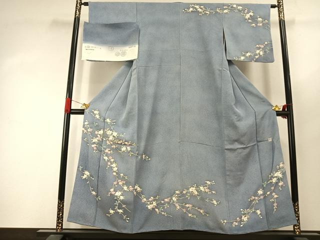 平和屋着物●訪問着 友禅 作家物 枝花文 暈し染め 浜ちりめん 反端付き 正絹 逸品 AABJ4487fy