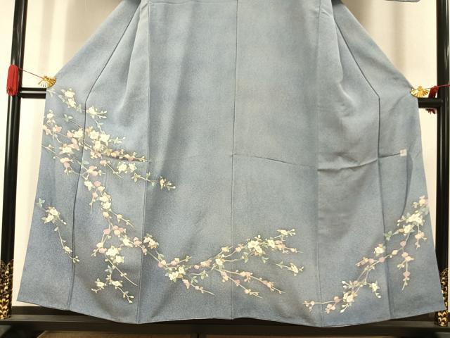 平和屋着物●訪問着 友禅 作家物 枝花文 暈し染め 浜ちりめん 反端付き 正絹 逸品 AABJ4487fy