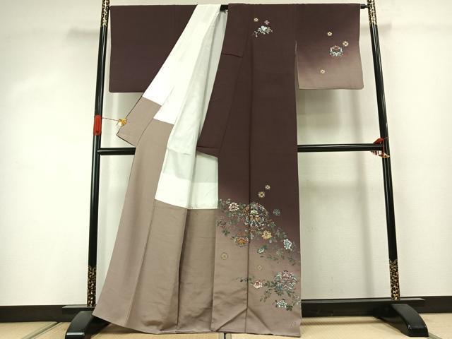 平和屋着物●訪問着 刺繍 花鳥文 暈し染め 正絹 逸品 AABJ4491fy