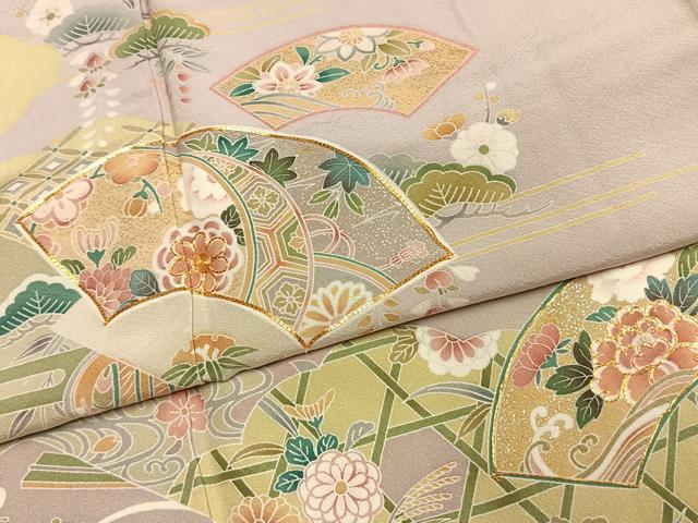 平和屋着物●訪問着 駒刺繍 地紙花文 暈し染め 金彩 正絹 逸品 AABJ4493fy