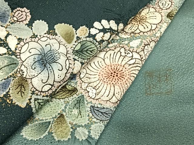 平和屋着物●訪問着 作家物 絞り 辻が花 暈し染め 金通し地 正絹 逸品 AABJ4494fy