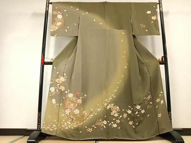 平和屋着物●訪問着 駒刺繍 草花文 暈し染め 正絹 逸品 AABJ4498fy
