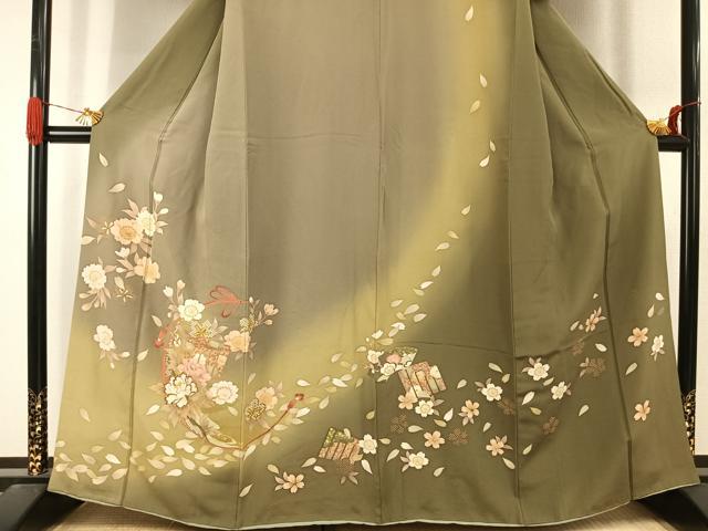 平和屋着物●訪問着 駒刺繍 草花文 暈し染め 正絹 逸品 AABJ4498fy