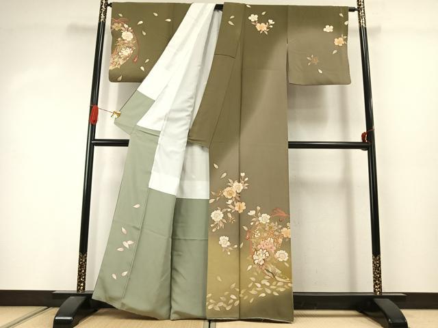 平和屋着物●訪問着 駒刺繍 草花文 暈し染め 正絹 逸品 AABJ4498fy