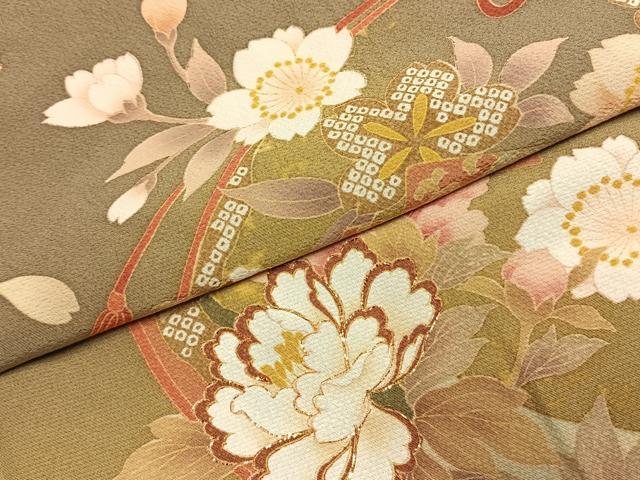 平和屋着物●訪問着 駒刺繍 草花文 暈し染め 正絹 逸品 AABJ4498fy