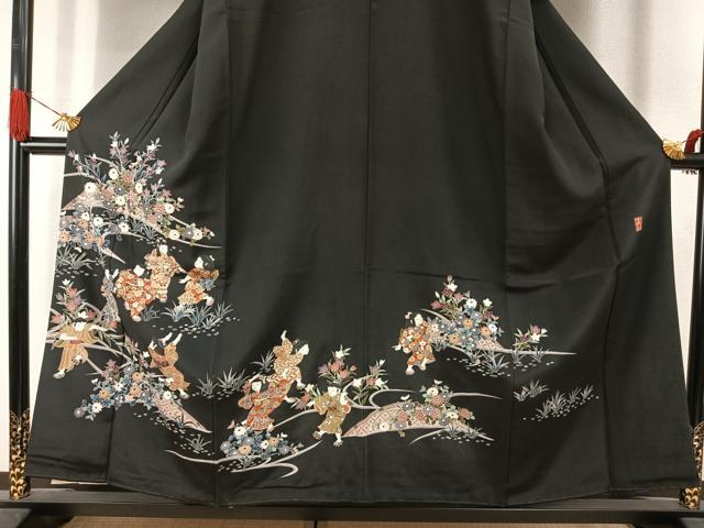 平和屋着物●豪華黒留袖 作家物 人物花文 金彩 正絹 逸品 AABJ4499fy