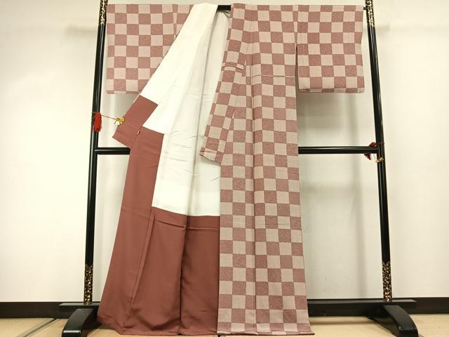 平和屋着物●伝統工芸士 保科土山 小紋 市松花唐草文 東急百貨店扱い ロング丈 正絹 逸品 AABJ4501fy