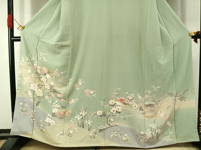 平和屋着物●訪問着 地紙花文 暈し染め 金彩 正絹 逸品 AABJ4502fy