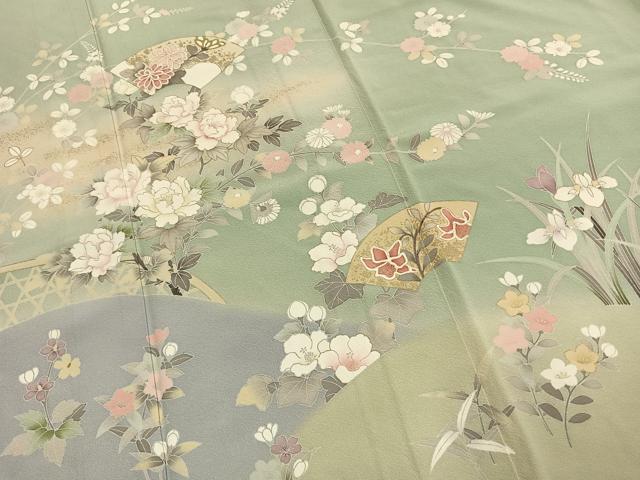 平和屋着物●訪問着 地紙花文 暈し染め 金彩 正絹 逸品 AABJ4502fy