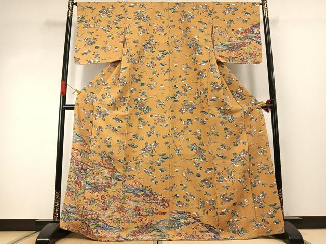 平和屋着物●訪問着 型染め 花鳥文 鬼しぼ縮緬 正絹 逸品 未使用 AABJ4507fy