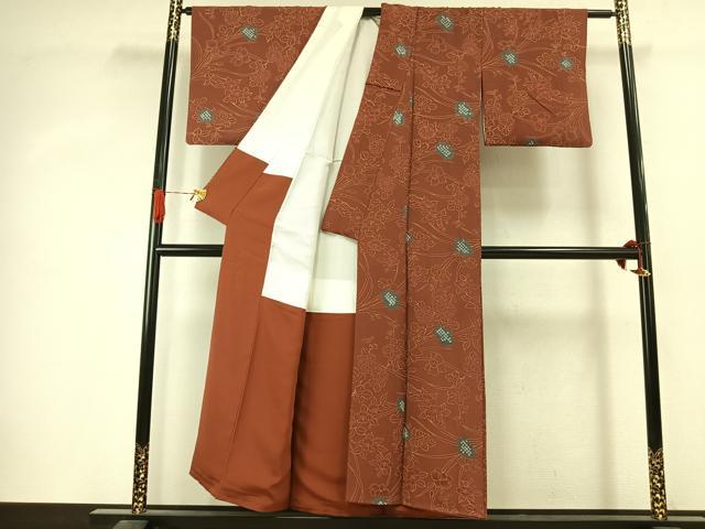 平和屋着物●上質な小紋 絞り 地紋起こし 草花文 正絹 逸品 AABJ4513fy