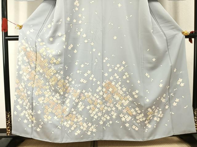 平和屋着物●訪問着 駒刺繍 舞桜文 銀糸 正絹 逸品 AABJ4517fy