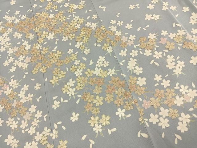 平和屋着物●訪問着 駒刺繍 舞桜文 銀糸 正絹 逸品 AABJ4517fy