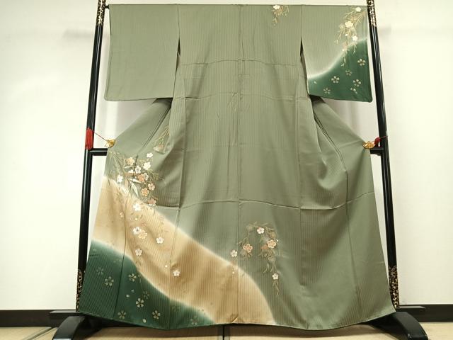 平和屋着物●訪問着 駒刺繍 草花文 暈し染め 金銀彩 正絹 逸品 AABJ4523fy