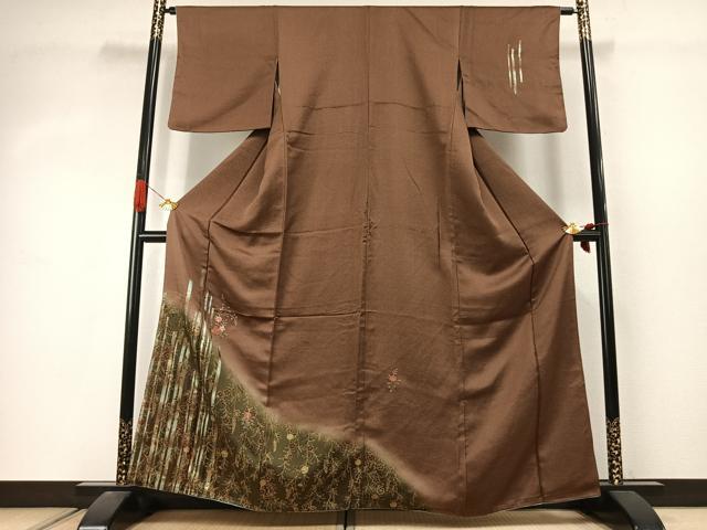 平和屋着物●訪問着 刺繍 草花文 暈し染め 金糸 金彩 正絹 逸品 AABJ4530fy