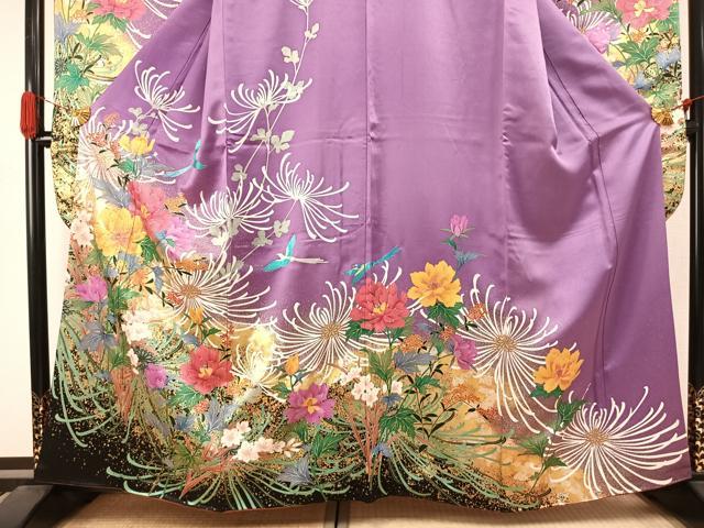平和屋着物●豪華振袖 駒刺繍 花鳥文 金糸 金彩 正絹 逸品 AABJ4534fy