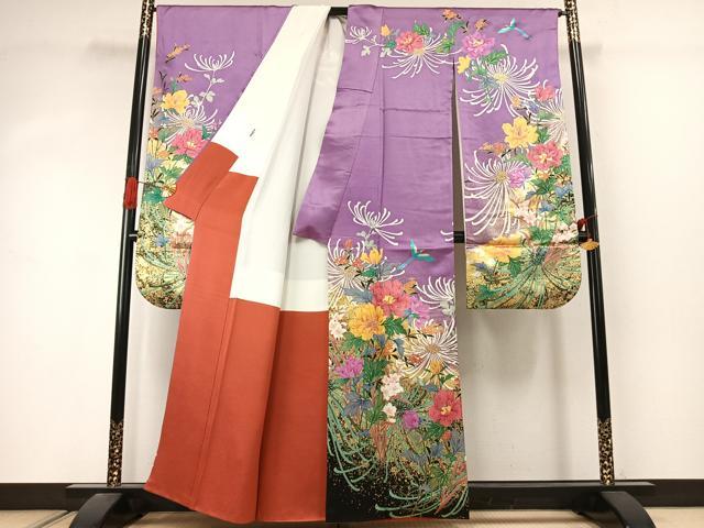 平和屋着物●豪華振袖 駒刺繍 花鳥文 金糸 金彩 正絹 逸品 AABJ4534fy