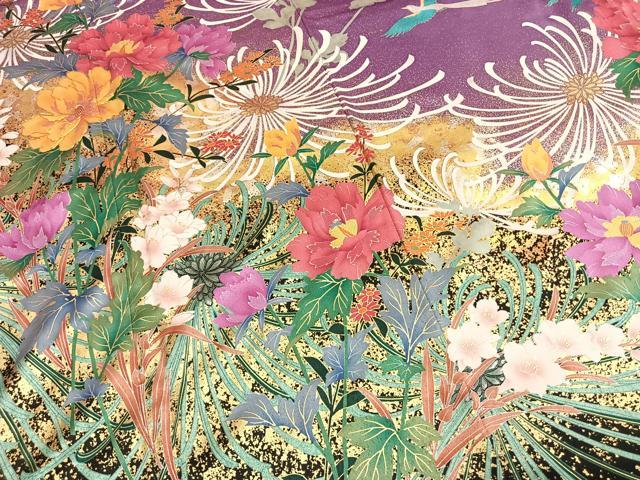 平和屋着物●豪華振袖 駒刺繍 花鳥文 金糸 金彩 正絹 逸品 AABJ4534fy