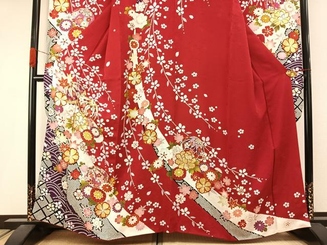 平和屋着物●豪華振袖 駒刺繍 毬 草花文 金彩 京都きもの友禅扱い 正絹 逸品 AABJ4541fy