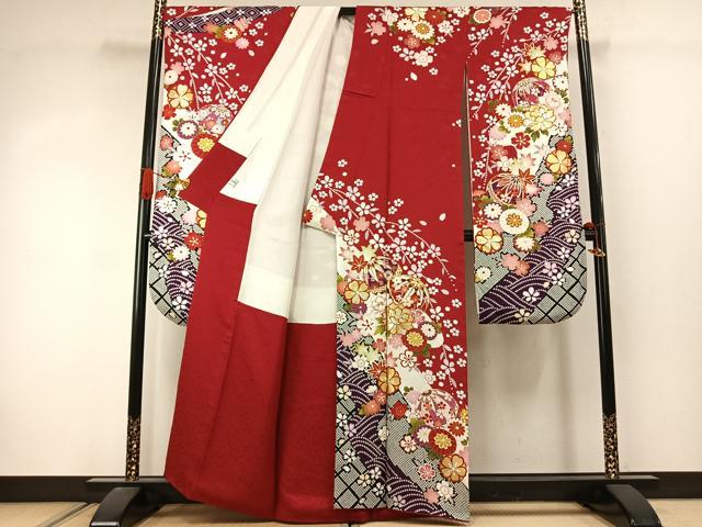 平和屋着物●豪華振袖 駒刺繍 毬 草花文 金彩 京都きもの友禅扱い 正絹 逸品 AABJ4541fy