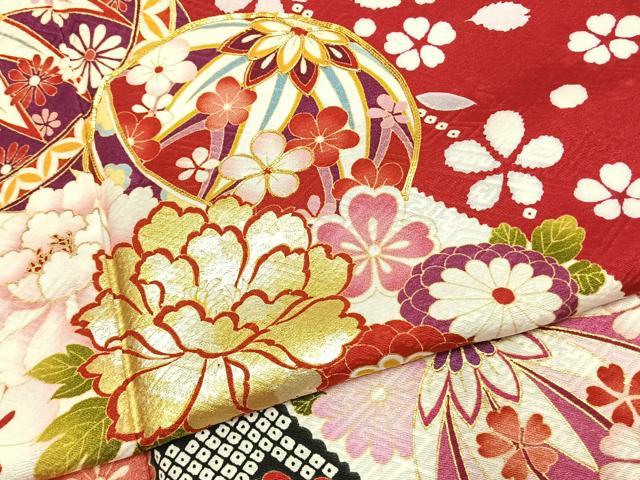 平和屋着物●豪華振袖 駒刺繍 毬 草花文 金彩 京都きもの友禅扱い 正絹 逸品 AABJ4541fy