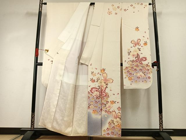 平和屋着物●豪華振袖 駒刺繍 花蝶文 暈し染め 金彩 銀通し地 さが美扱い 正絹 逸品 AABJ4544fy