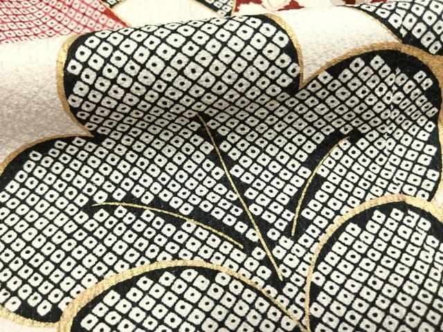 平和屋着物●豪華振袖 熨斗花文 黒地 金彩 正絹 逸品 AABJ4548fy