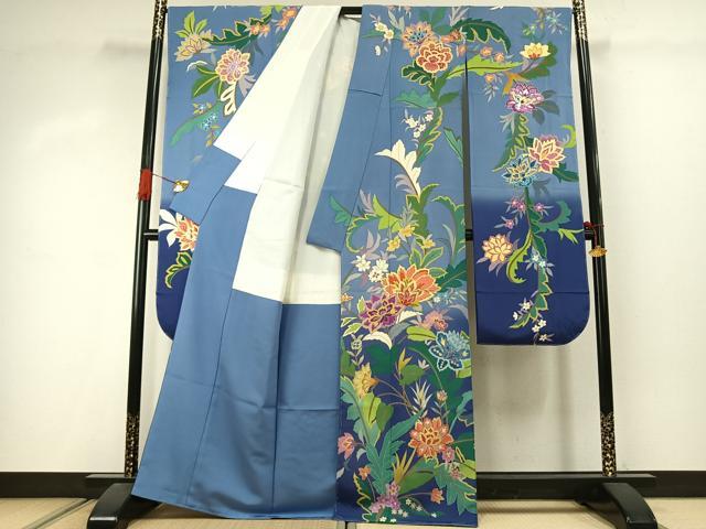 平和屋着物●豪華振袖 刺繍 草花文 暈し染め 金銀糸 金彩 正絹 逸品 AABJ4549fy