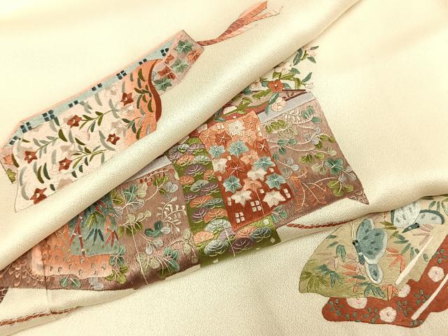 平和屋着物●訪問着 総刺繍 文箱花文 正絹 逸品 AABJ4553fy