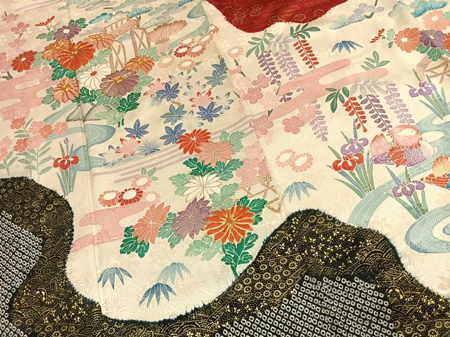 平和屋着物●豪華振袖 駒刺繍 絞り 花鳥文 金彩 正絹 逸品 AABJ4557fy