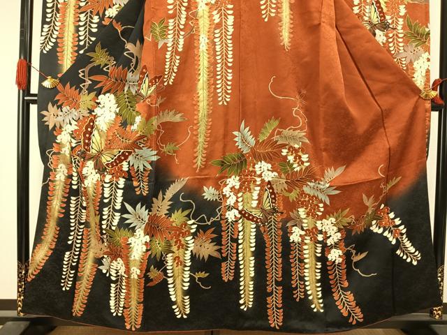 平和屋着物●豪華振袖 駒刺繍 花蝶文 暈し染め 金彩 正絹 逸品 AABJ4558fy