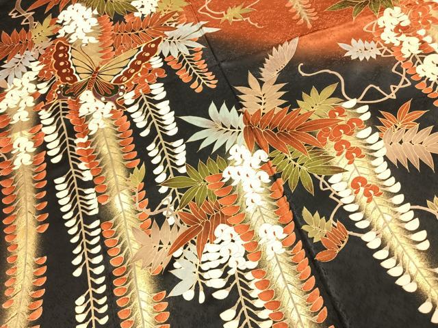 平和屋着物●豪華振袖 駒刺繍 花蝶文 暈し染め 金彩 正絹 逸品 AABJ4558fy