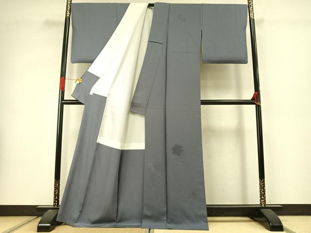 平和屋着物●無地絵羽訪問着 中国三大刺繍 汕頭刺繍 スワトウ刺繍 総刺繍 雪輪重ね花文 灰青色 ロング丈 正絹 逸品 AABJ4561fy