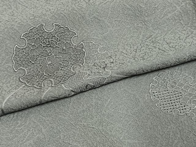 平和屋着物●無地絵羽訪問着 中国三大刺繍 汕頭刺繍 スワトウ刺繍 総刺繍 雪輪重ね花文 灰青色 ロング丈 正絹 逸品 AABJ4561fy