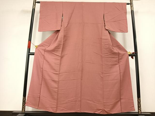 平和屋着物●上質な色無地 霞地紋 真赭色 正絹 逸品 未使用 AABJ4568fy