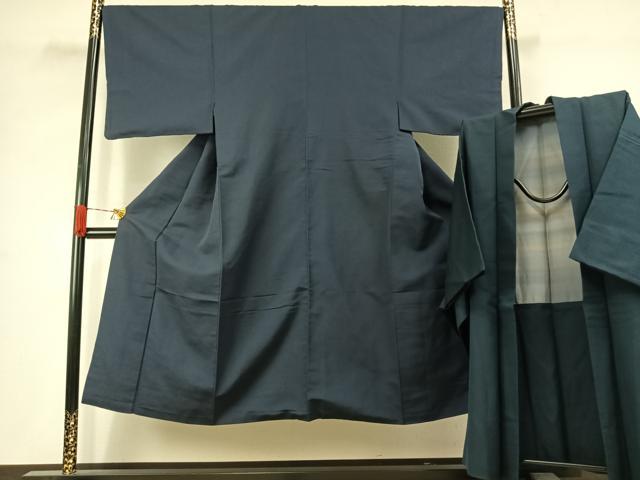 平和屋着物●男性 紬 アンサンブル 着物:褐返色 羽織:高麗納戸色 正絹 逸品 AABJ4576fy